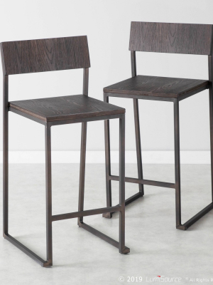 Set Of 2 Industrial Fuji Counter Height Barstool Espresso - Lumisource