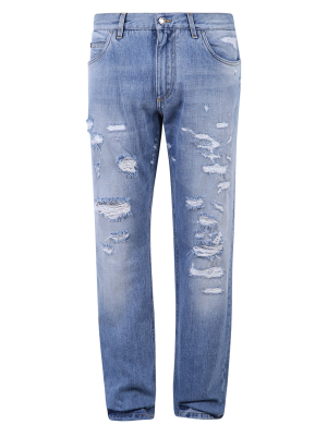 Dolce & Gabbana Distressed Straight-leg Jeans