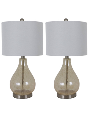 22.5" Set Of 2 Crackled Teardrop Table Lamp Iridescent Gold - Decor Therapy