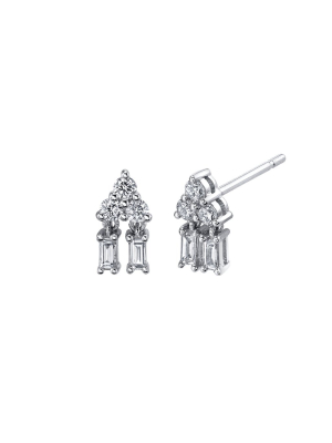 Mixed Cut Diamond Pyramid Drop Studs - White Gold