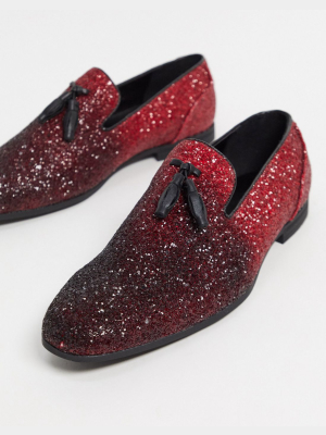 Asos Design Tassel Loafers In Red Ombre Glitter