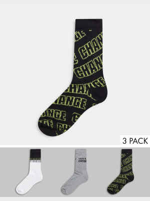 Asos Design Sport Socks With Modern Retro Logo 3 Pack