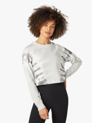 Beyond Yoga Weekend Boxy Cropped Pullover Gray Tie Dye