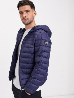 Pull&bear Join Life Lightweight Padded Jacket In Navy With Hood