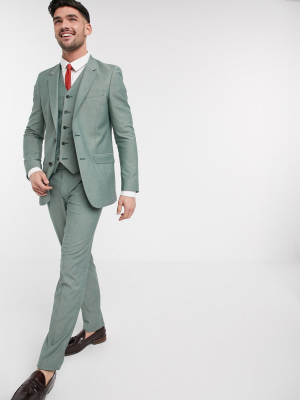 Asos Design Wedding Slim Suit Jacket In Dusky Green