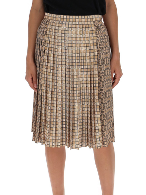 Burberry Contrast Pattern Pleated Skirt