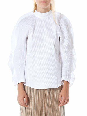 Mock-neck Pleated Shirt (ta62-fj043-01/white)