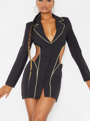 Black Contrast Binding Cut Out Blazer Dress