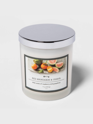 11oz Lidded Milky Glass Jar Red Mandarin And Guava Candle - Threshold™