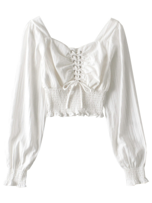 'charlotte' Lace Up Cropped Blouse (2 Colors)