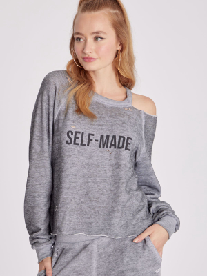 Self Made Slashed Sweatshirt | Heather Grey Burnout
