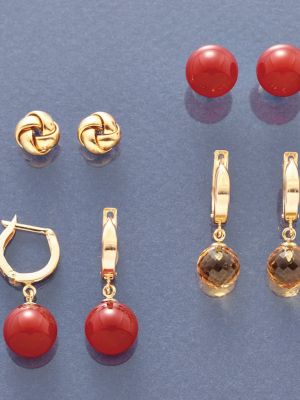 Gold Hoop & Carnelian Bead Earrings