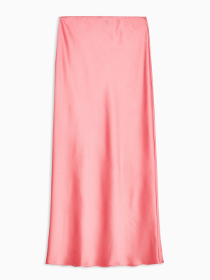 Coral Satin Bias Maxi Skirt