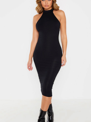 Black High Neck Midi Dress