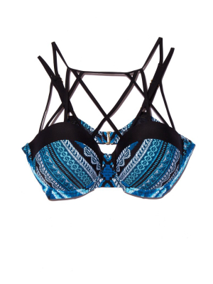 Gloria Strappy Underwire Bikini Top (curves) - Blue Aztec Print