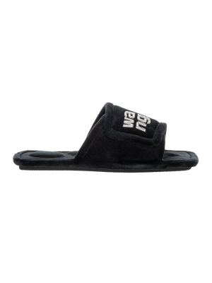 Alexander Wang Lana Padded Velour Crystal Logo Slippers