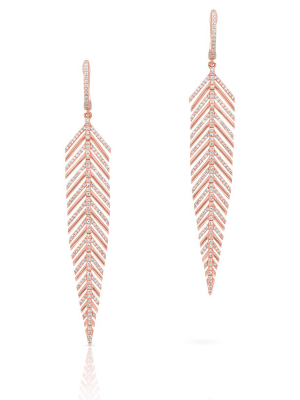 14kt Rose Gold Diamond Feather Earrings