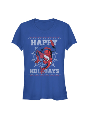 Junior's Marvel Christmas Spider-man Web T-shirt