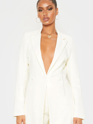 Cream Double Breasted Woven Blazer