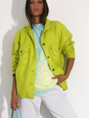 Lime Pocket Front Shacket