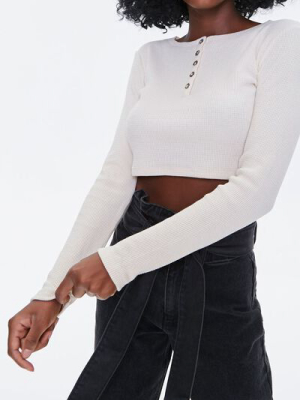 Waffle Knit Henley Crop Top