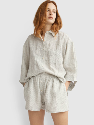Stonewashed Pajama Set With Shorts - Natural Linen