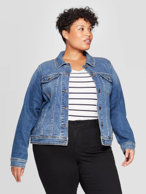 Women's Plus Size Jean Jacket - Ava & Viv™ Medium Wash