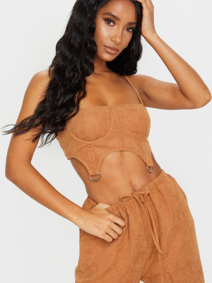 Rust Faux Suede Cup Detail Crop Top