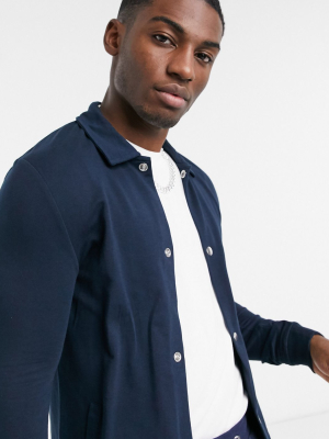 Asos Design Jersey Jacket In Navy With Poppers