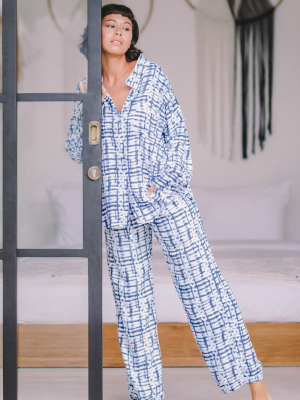 Lounging Tie Dye Sleep Set In Alba Blue