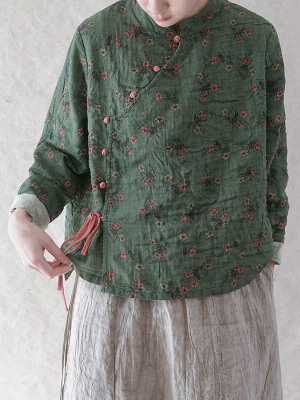 Plus Size - 100% Cotton Floral Retro Lace-up Sweatshirt