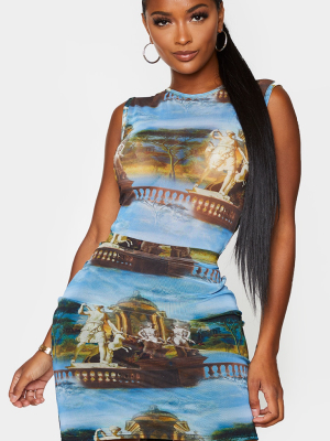 Shape Blue Renaissance Print Bodycon Skirt