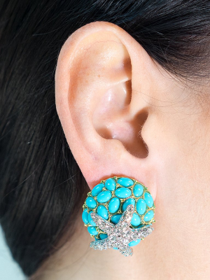Turquoise And Crystal Starfish Clip Earrings