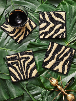 Kim Seybert Serengeti Coaster In Natural & Black - Set Of 4