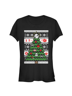 Junior's Star Wars Ugly Christmas Tree T-shirt