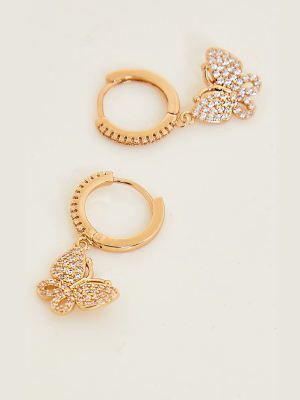 Gold Mini Hoop With Butterfly Earrings