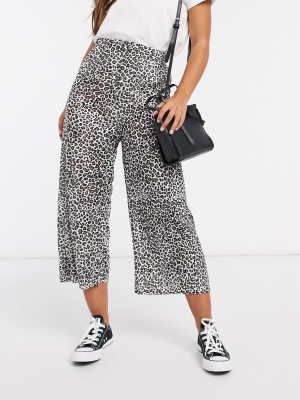 Asos Design Plisse Culotte In Mono Animal Print