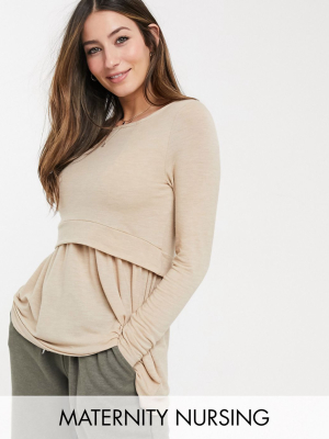 Mamalicious Maternity Nursing Sweater In Beige