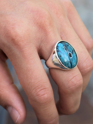 Blue Turquoise Oval Ring + Geometric Turquoise Earrings