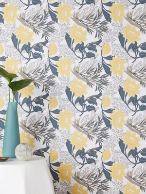 Chasing Paper Sketched Floral Print Removable Wallpaper - Yellow