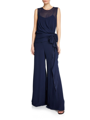 Max Mara Jabot Wide Leg Jumpsuit