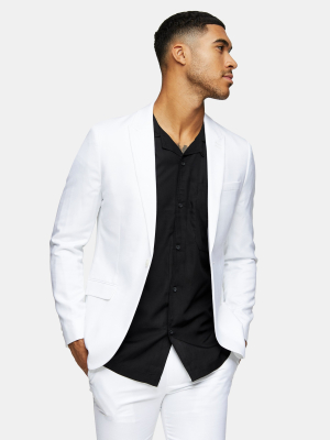 2 Piece White Skinny Fit Suit With Peak Lapels