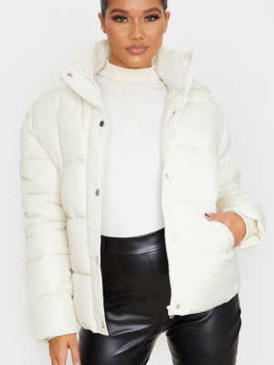 Cream Padded Panel Puffer Hooded Jacket