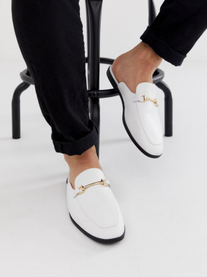 Asos Design Backless Mule Loafer In White Faux Leather