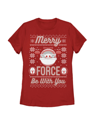 Women's Star Wars The Mandalorian Christmas The Child Ugly Space Pod T-shirt