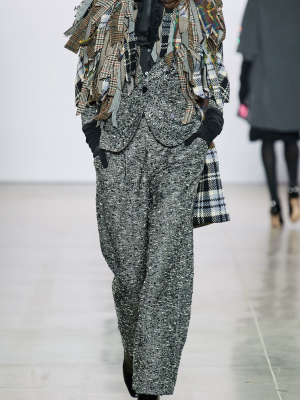 Fringe-trimmed Mixed Plaid Coat