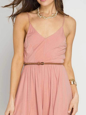 She + Sky Cami Romper With Lace Hem Line In Dusty Rose Sl4120