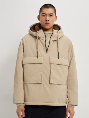 Contrasting Fleece Lined Pouch Pocket Parka
