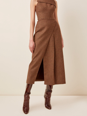 Plaid Wool Midi Halter Dress