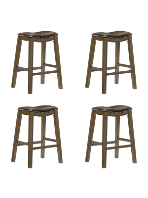 Homelegance 29" Pub Height Wooden Bar Stool Saddle Seat Barstool, Brown (4 Pack)